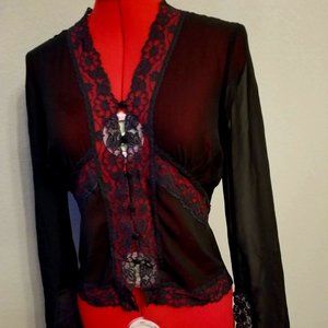 DKNY Black Lace Hem Blouse